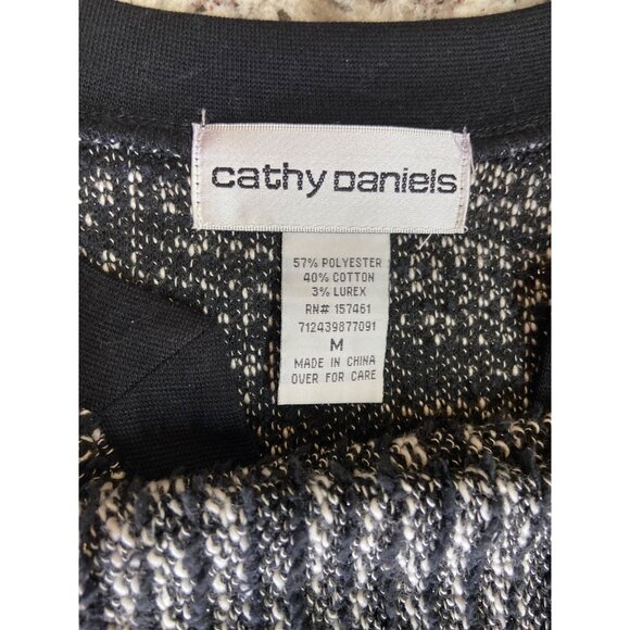 Cathy Daniels Floral Cardigan M  Black White Embroidered Knit Cottagecore Career - Picture 4 of 10
